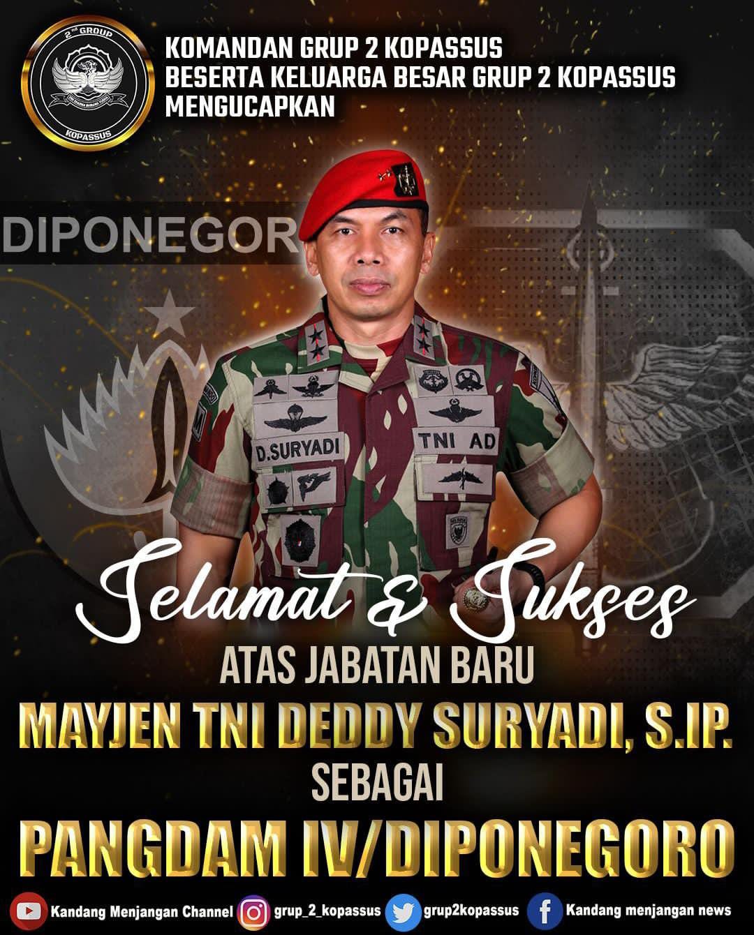 Pasukan Gibran Mengucapkan Selamat dan Sukses atas Jabatan Baru Mayjen TNI Deddy Supriyadi, S.IP