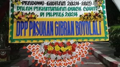 Ucapan Selamat dari Pasukan Gibran Boyolali dalam Bentuk Karangan Bunga untuk DPD Gerindra Jateng